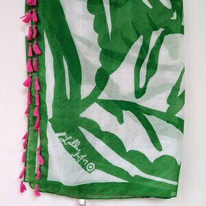 Lilly Pulitzer for Target green and white scarf with hot pink tassels